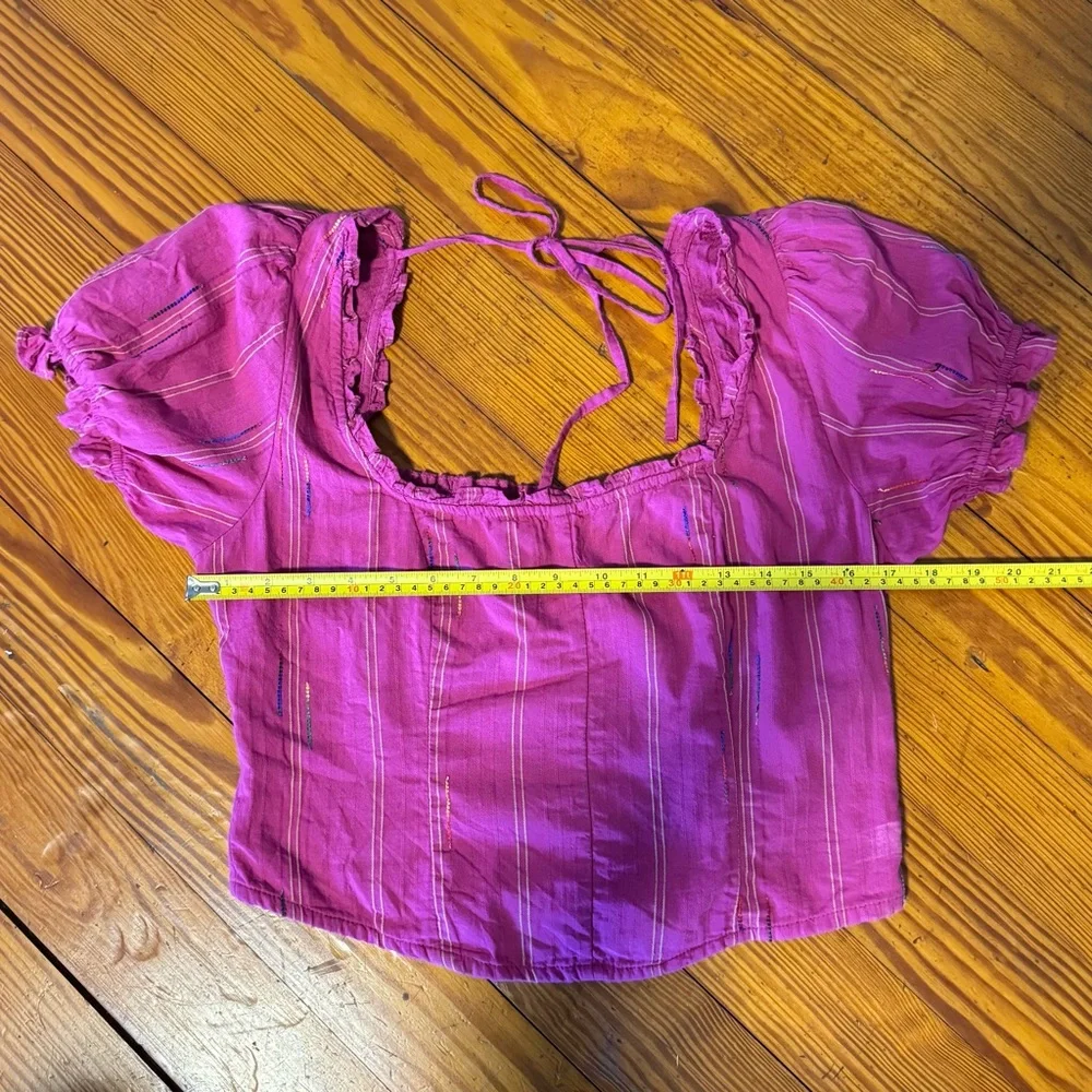 Free People Women’s Pink Seratonin Corset Puff Sleeve Top Size Medium